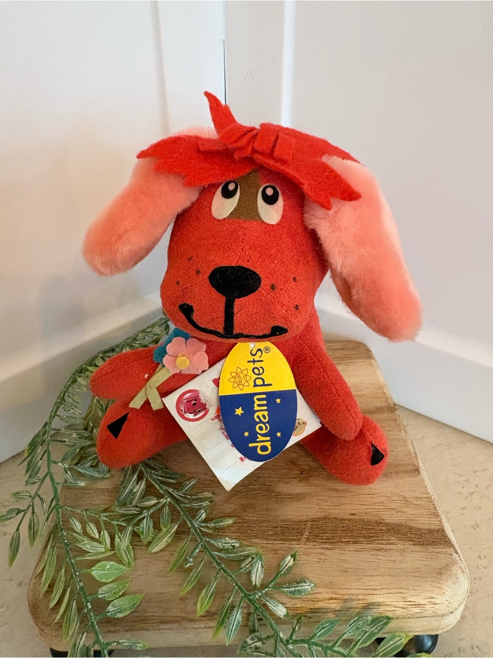 Dakin Dream Pets Red Plush Dog Toy with Pink Ears